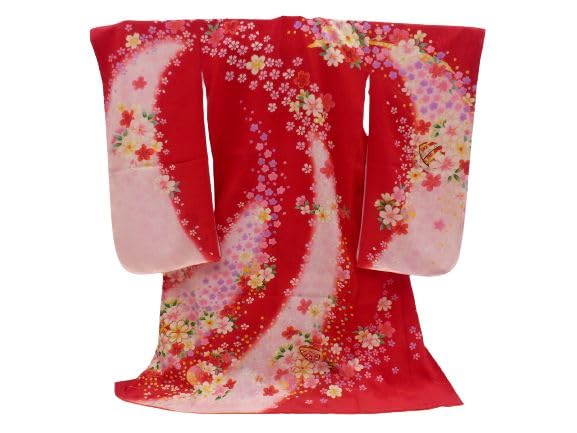 Amazon | 七五三 女の子着物単品 四つ身 絵羽柄 襦袢付き 着物 正絹 7